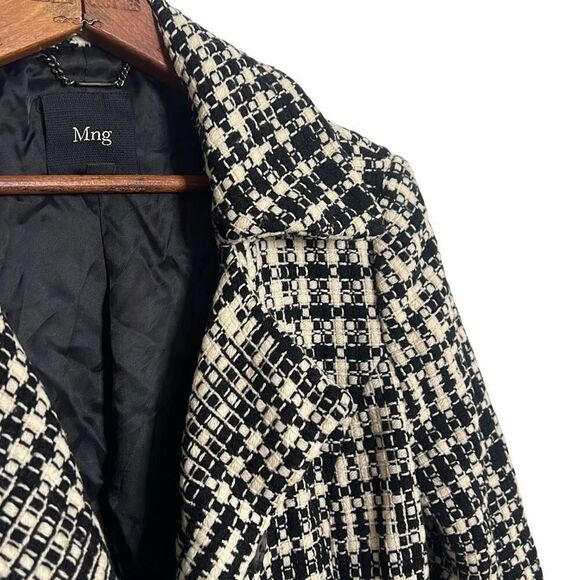 MNG Mango Check Tweed Wool Blend Double Breasted Coat Black & Off White Small - Picture 4 of 9